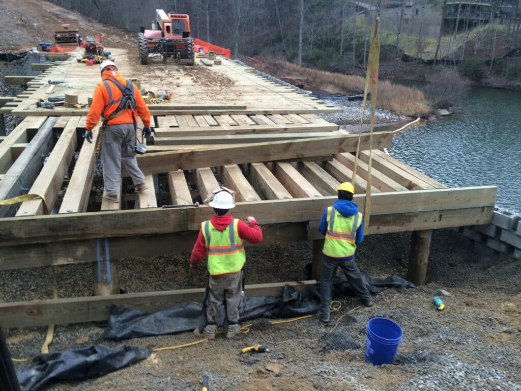 Lake Arrowhead timber vehicular bridge Construction in Waleska, GA