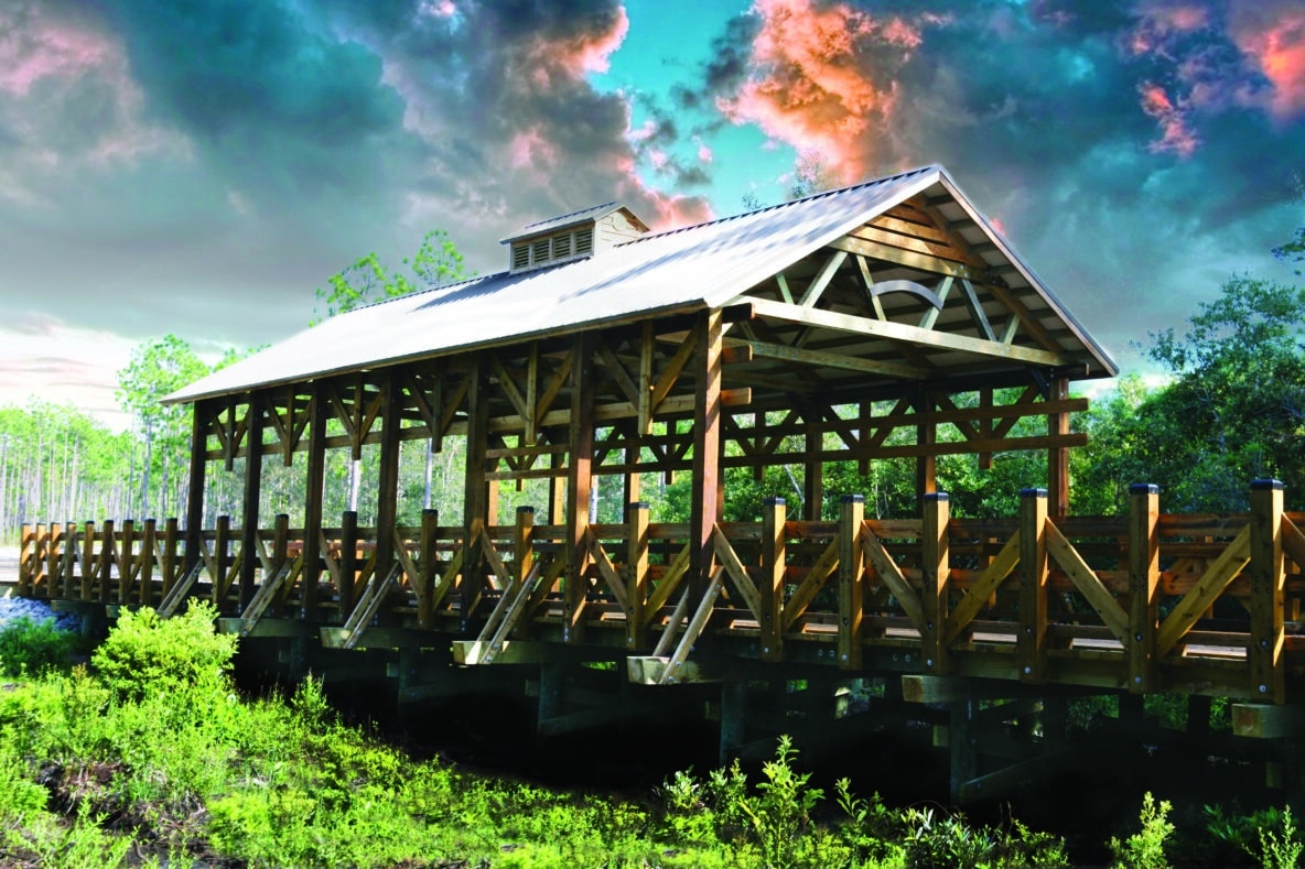 Woodlands Park Covered vehicular timber bridge by York Bridge Concepts in Southport, NC