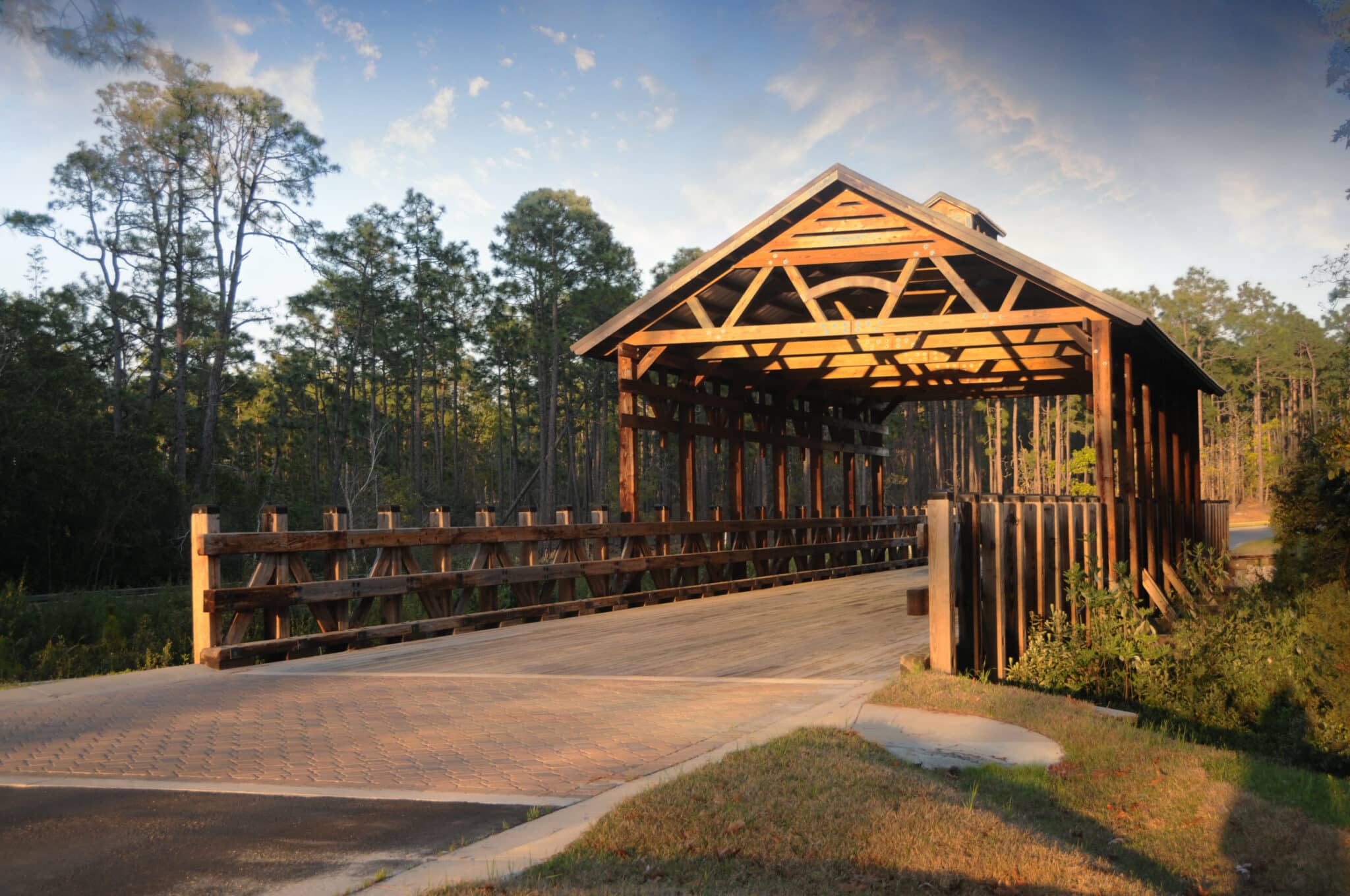 Woodlands Park timber vehicular bridge entryway by YBC in Southport, NC