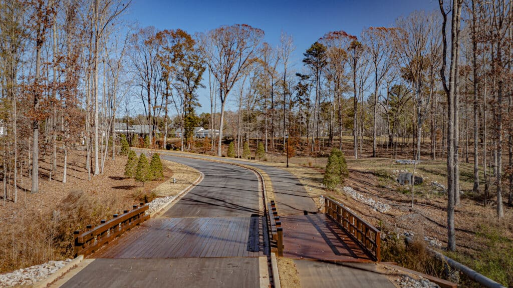 Cresswind at Twin Lakes entryway for the vehicular timber bridge built by York Bridge Concepts in Hoschton, GA