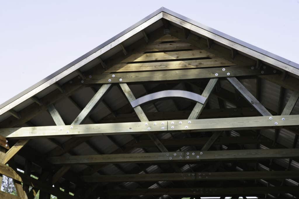 Architectural elements of the covering for the Woodlands Park covered timber bridge