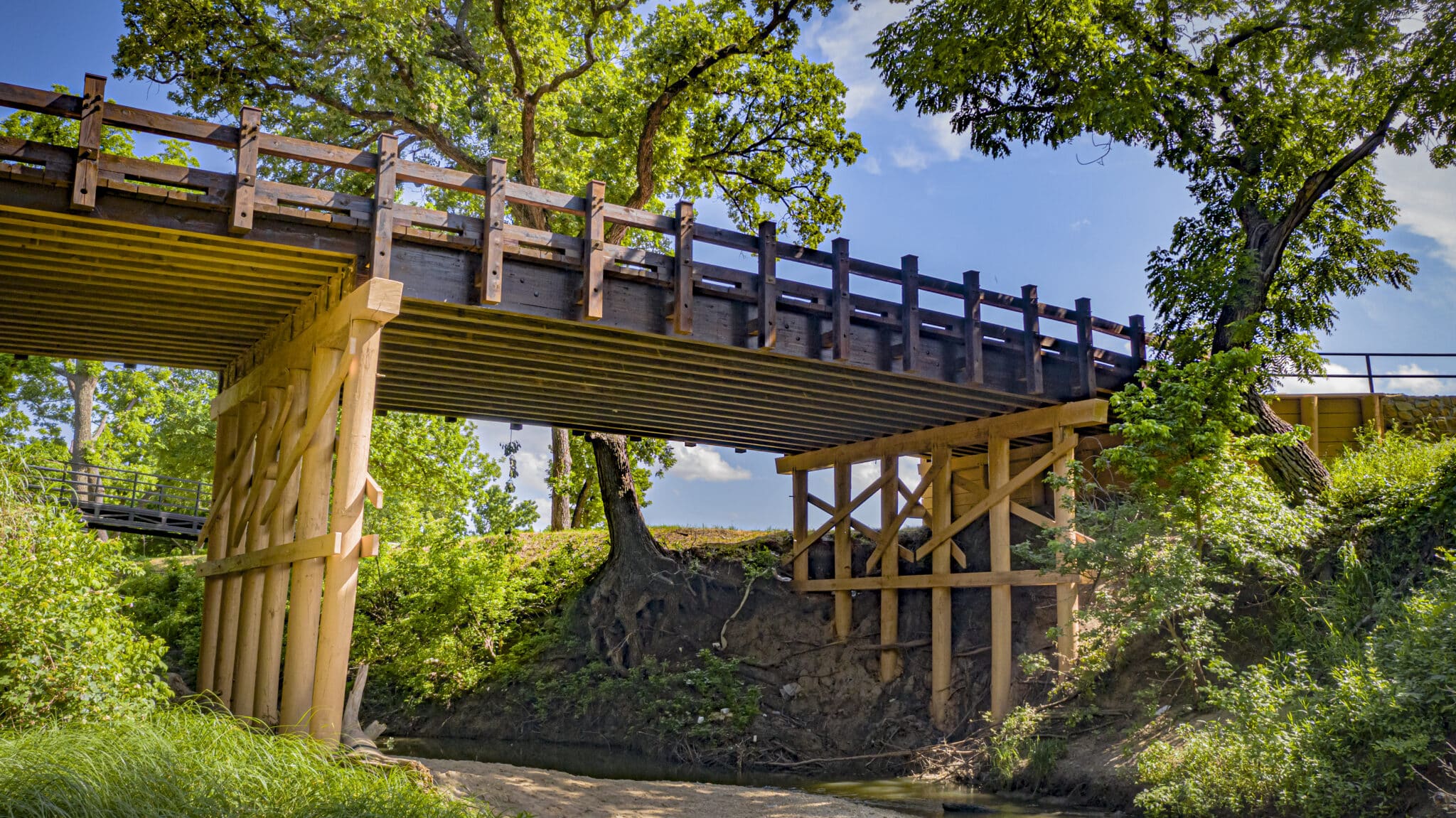 Multiple span design of Willow Park vehicular timber bridge