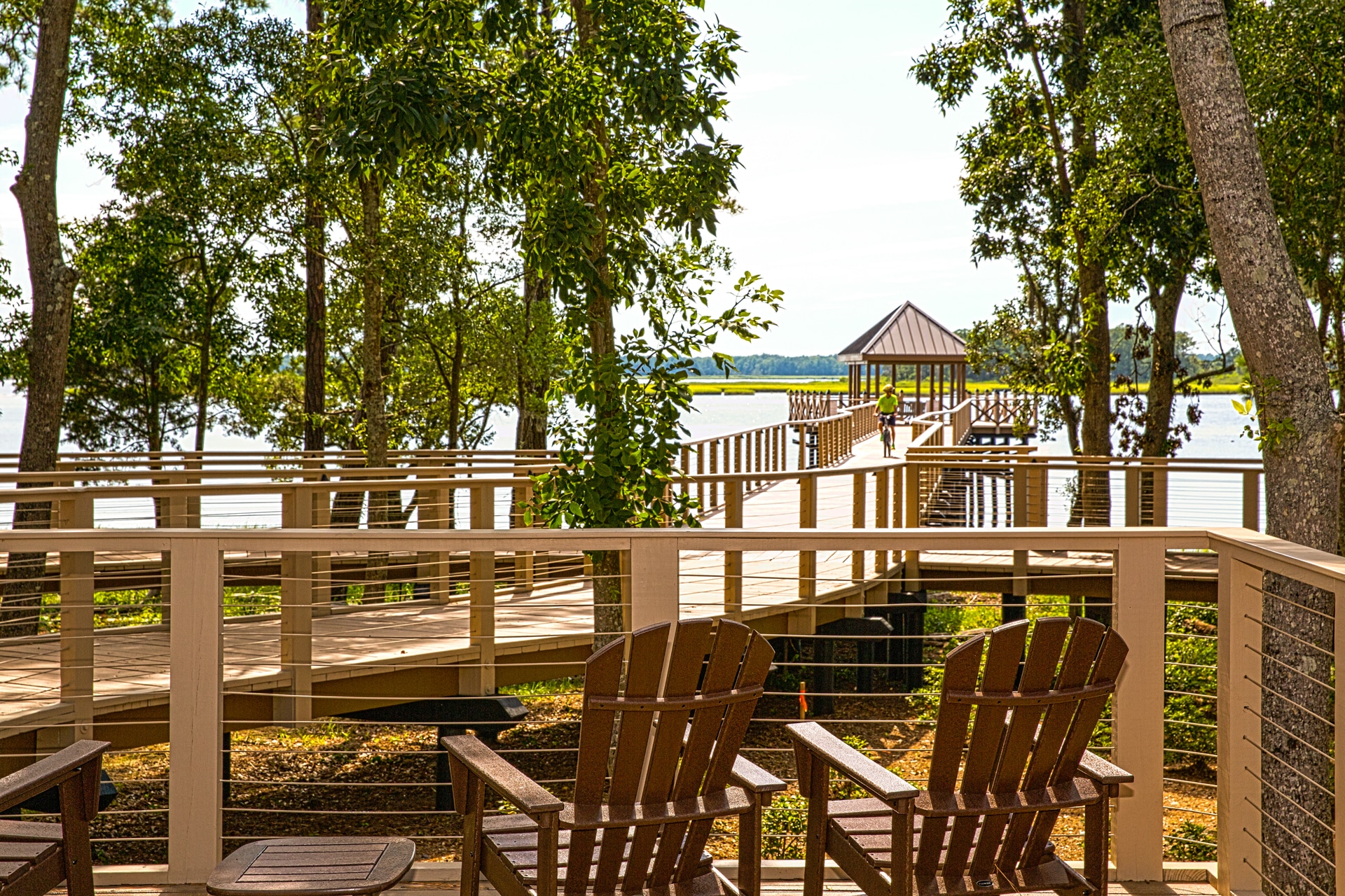 The River Lights Community boardwalk with a view of the pier in Wilmington, NC built by York Bridge Concepts