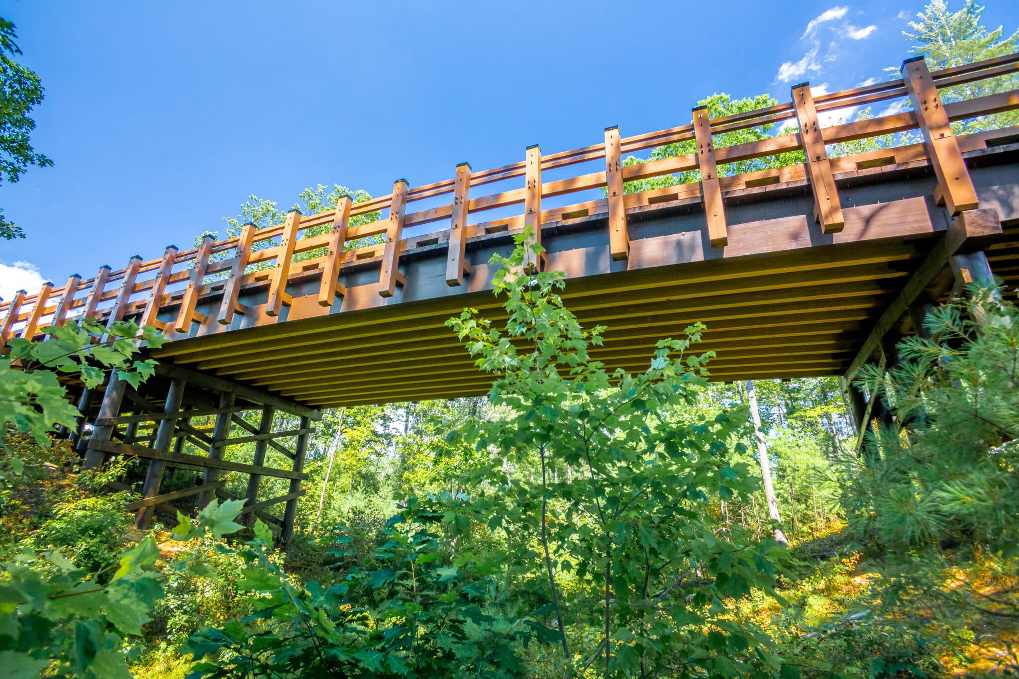 Regional Training Institute timber vehicular bridge in Pembroke, NH view from the ravine