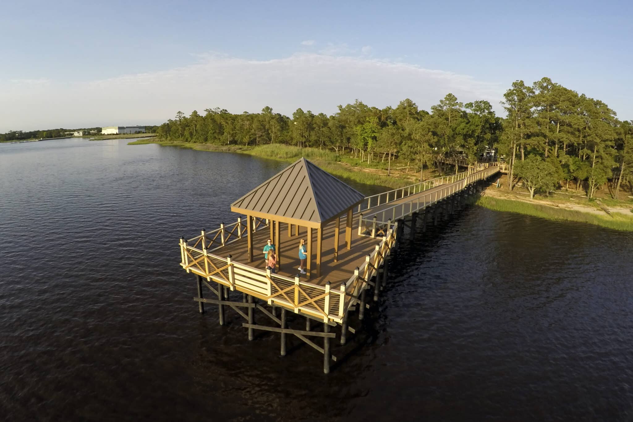 Aerial shot of the Pier for River Lights in Wilmington, NC