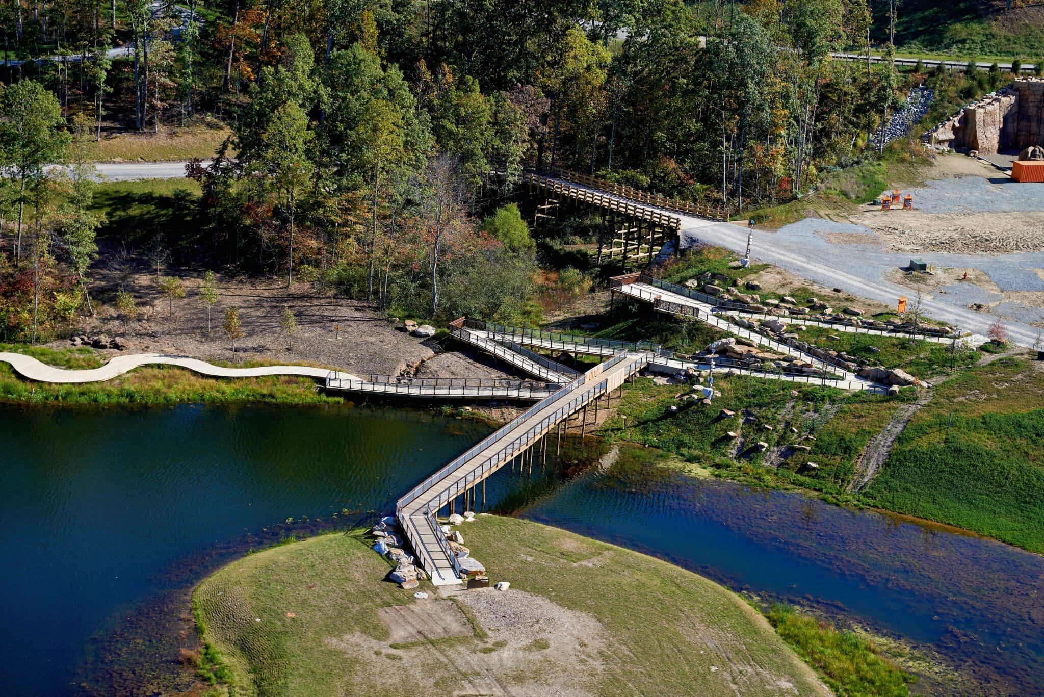 Brown Sea Island Pedestrian Bridge at Summit Bechtel Reserve by York Bridge Concepts in Glenn Jean, WV