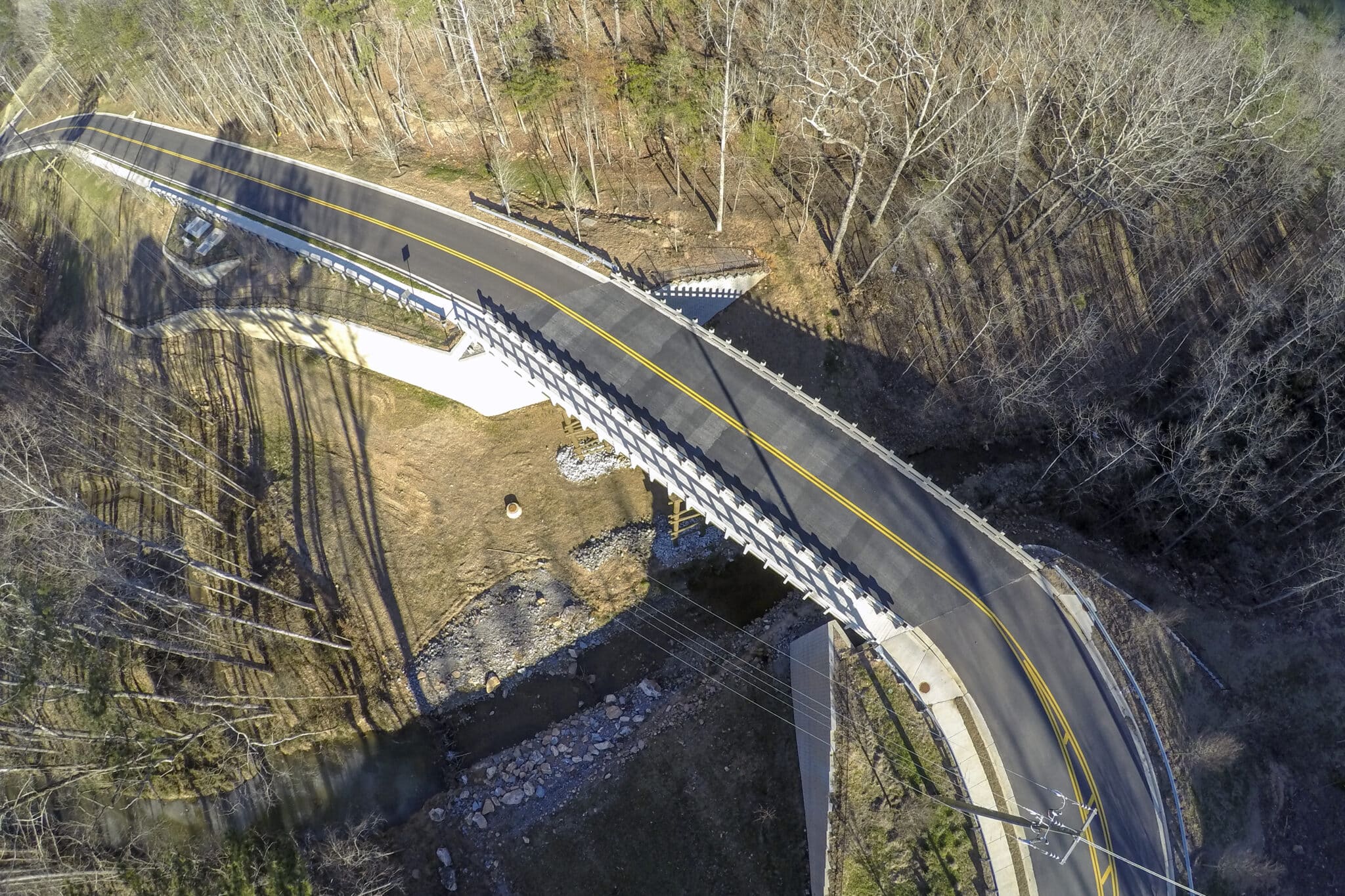 Aerial of Inspired Living timber vehicular bridge