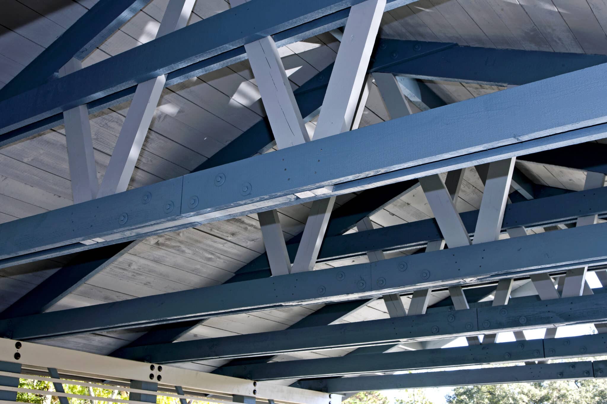 The trusses of the covered bridge roof for The Plantation At Winyah Bay