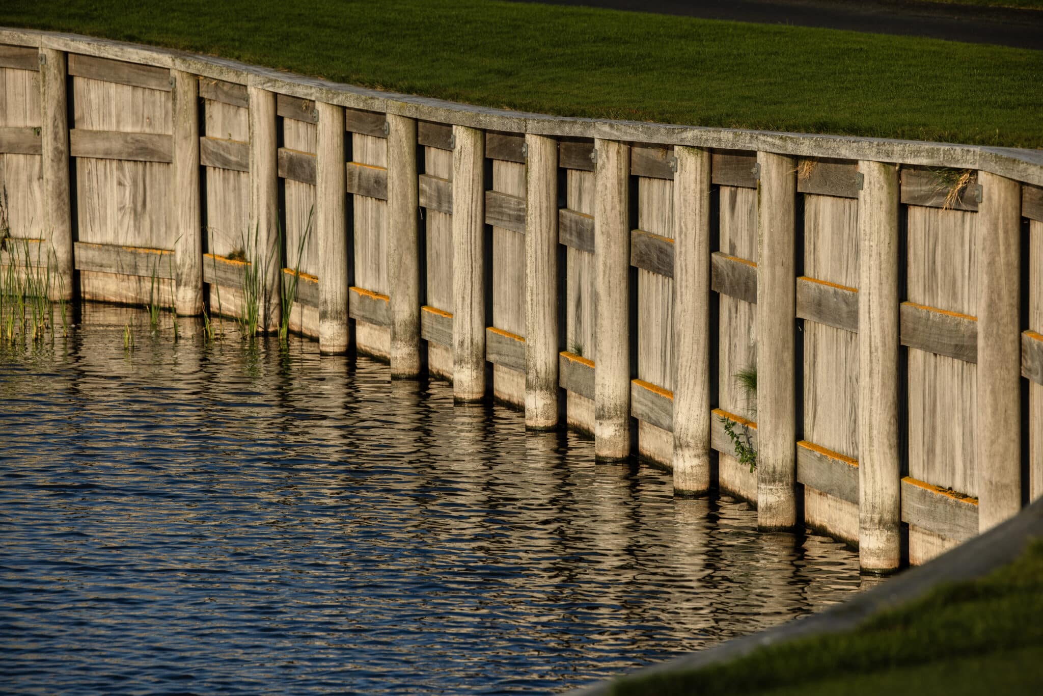 The Great Northern retaining wall close up highlighting the hardwood selection to weather the elements