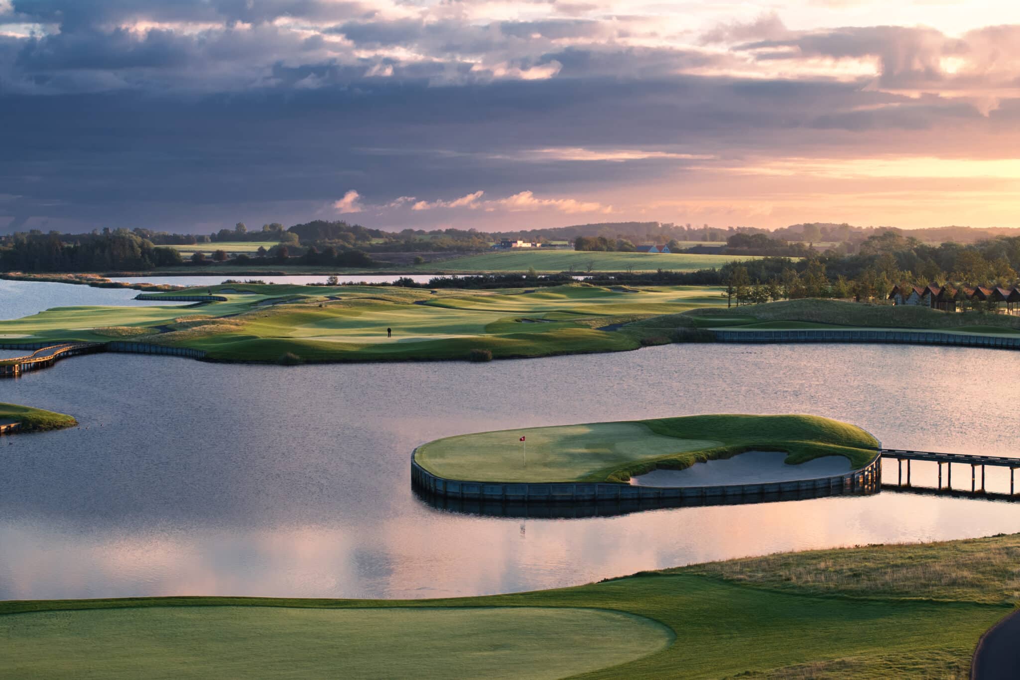 Great Northern Golf Cart Bridge and Retaining Walls at sunset in Keterminde, Denmark