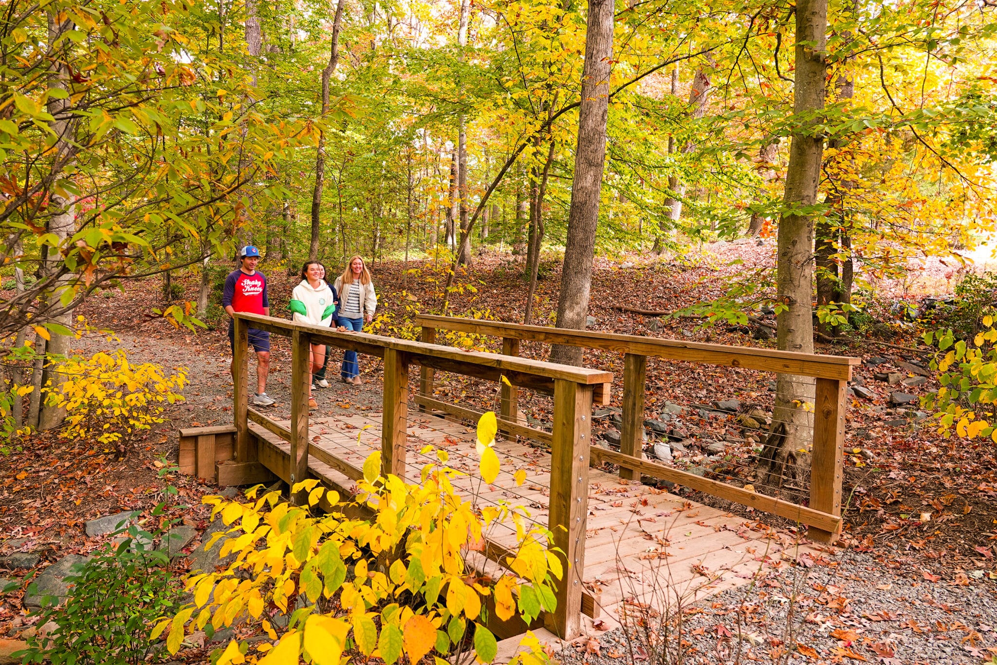 University of Virginia Pedestrian Bridge built by YBC with Students crossing