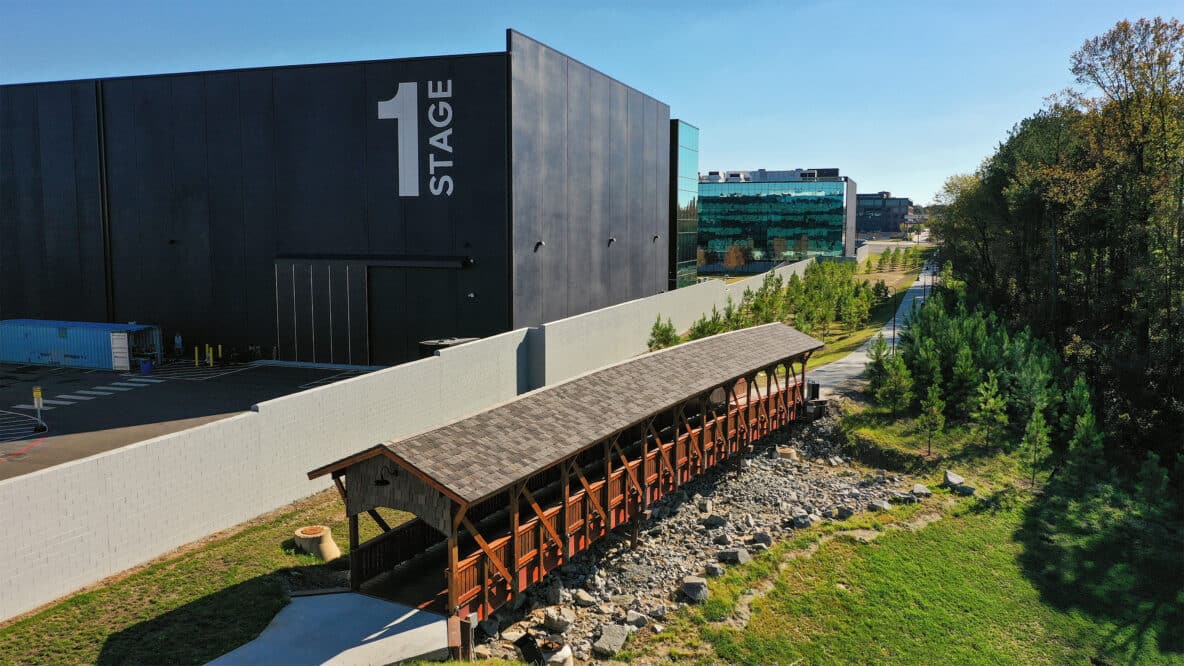 Assembly Studios aerial shot with Studio 1 in the background.