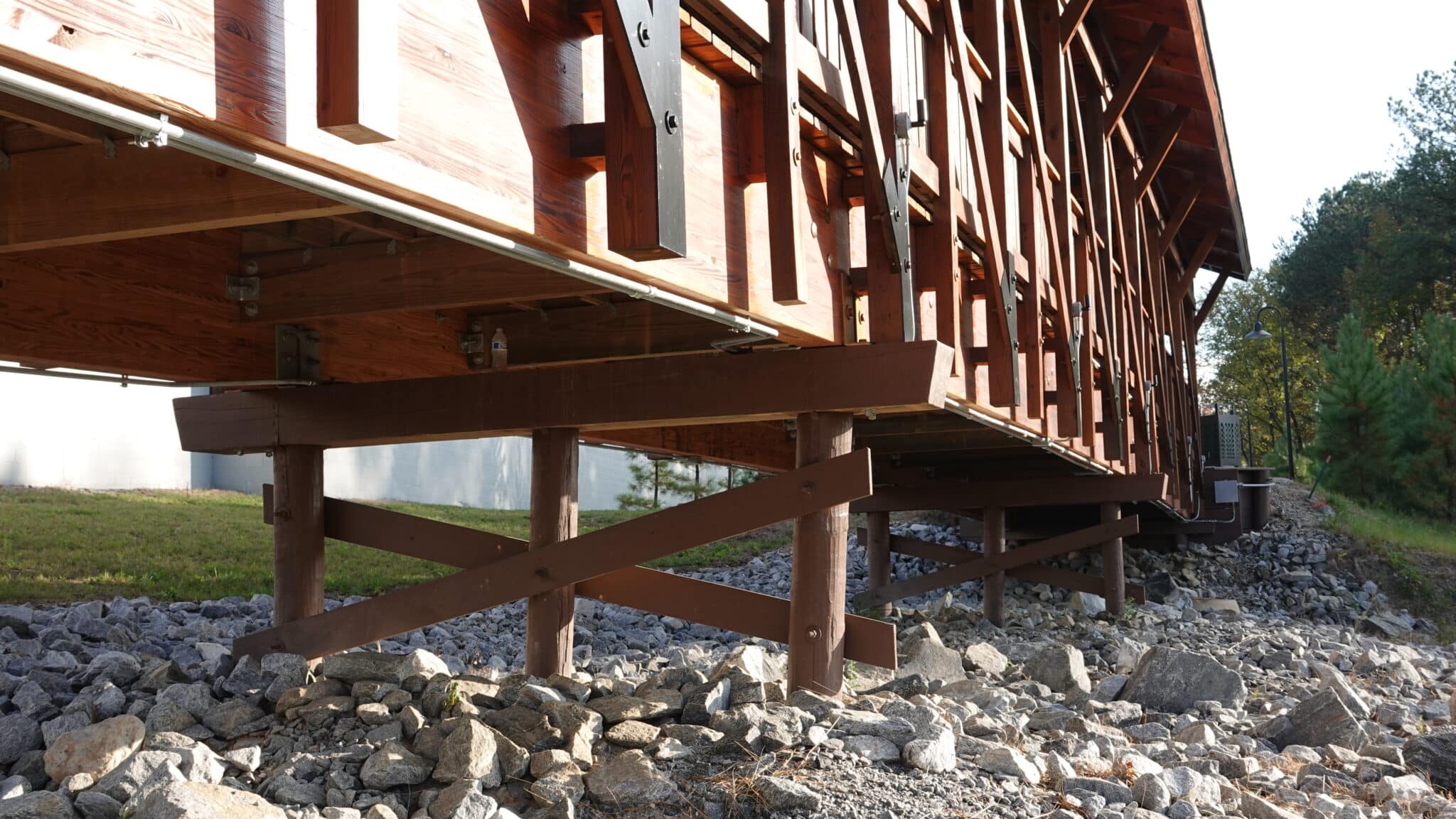 Assembly Studio low-profile shot of glulam beams built by York Bridge Concepts