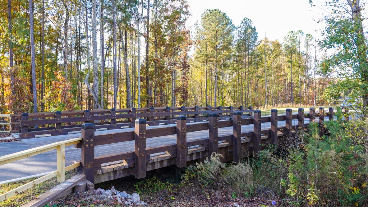 Pleasant Park timber HS20-44 timber vehicular bridge built by York Bridge Concepts in Apex, NC