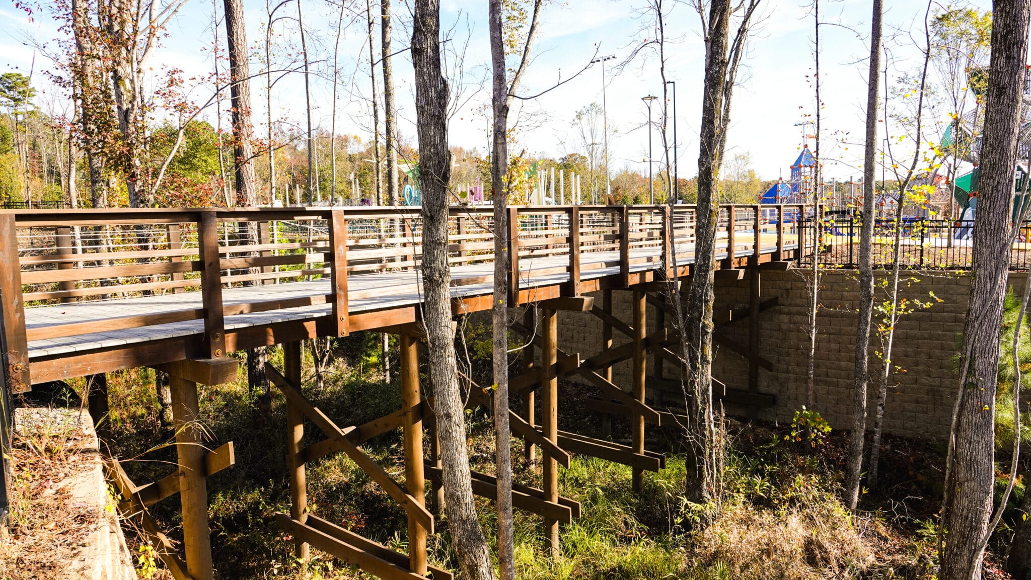 Side profile of the pedestrian bridge connecting the Enchanted Forest in Pleasant Park